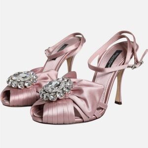 Elegant Pink Satin Heels with Crystal Embellishment